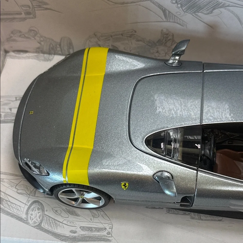 Silver and Yellow Ferrari Monza SP1 Toy Car